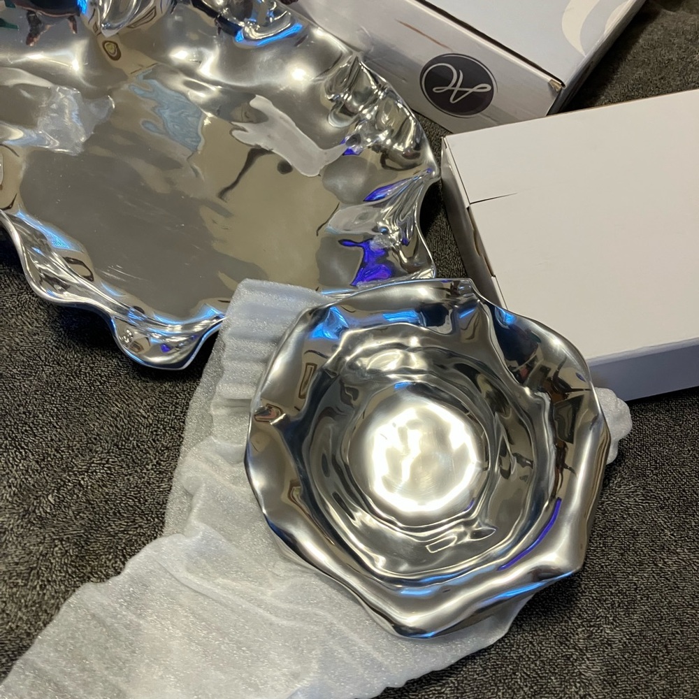 Arthur Court CARMEL Metal Modern Two Piece Chip and Dip Platter and Dip - Picture 2 of 7